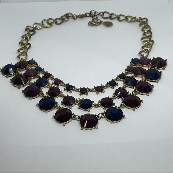 3 tier bold navy and burgundy necklace - Picture 3 of 8